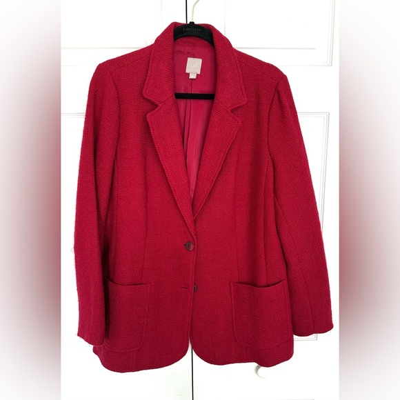 J.Jill Deep Claret Red Wool Blend Textured 2 Button Lined Blazer-Size Large - Picture 4 of 14